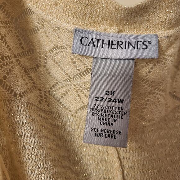 Catherines Tan & Gold Metallic Open Front Cardigan Sweater Size 2x 22/24 - Picture 11 of 16
